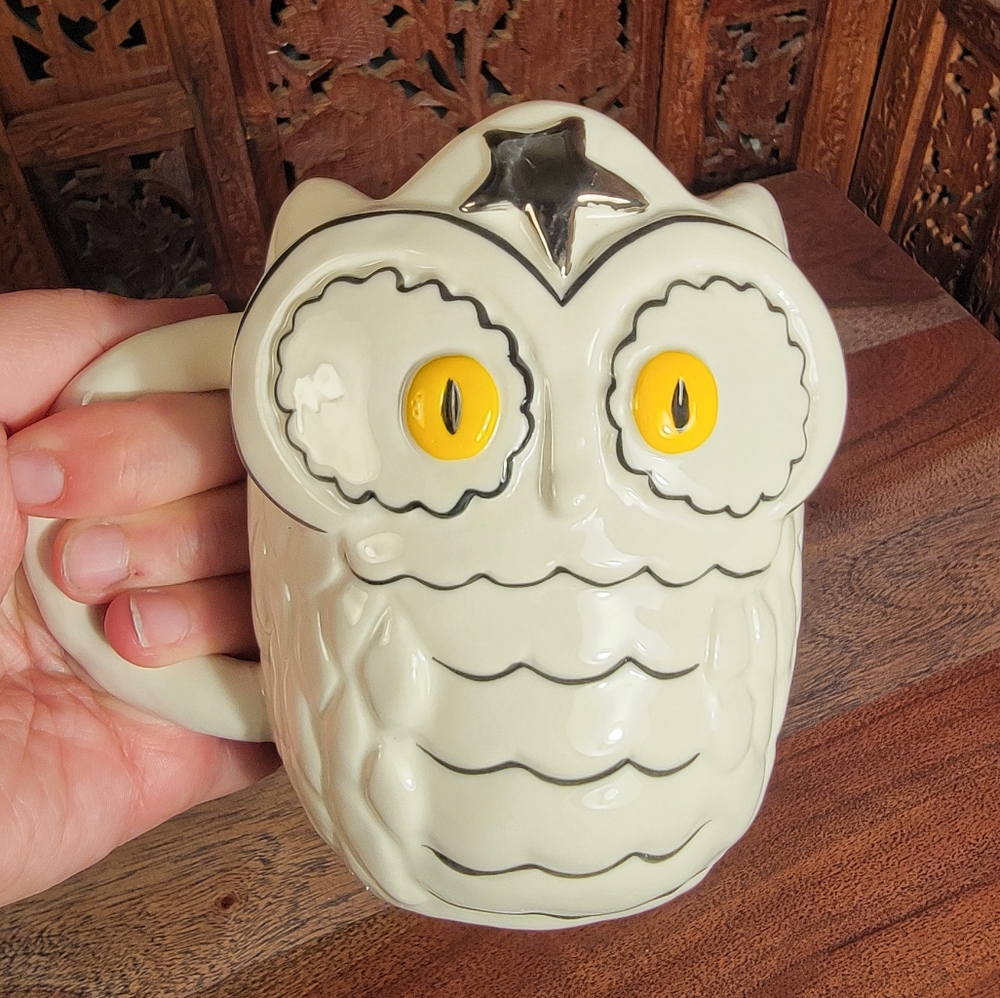 NWT Anthropologie Francesca Kaye Halloween Magic Metallic Star Owl Mug
